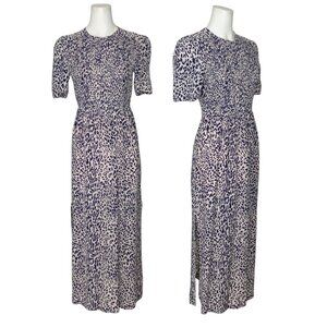 Baum Und Pferdgarten Adamaris Dress 38 M Blue Leopard Short Sleeve Silk Midi